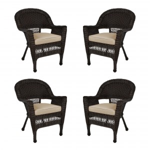 Espresso Wicker Chair With Cushion Set of 4