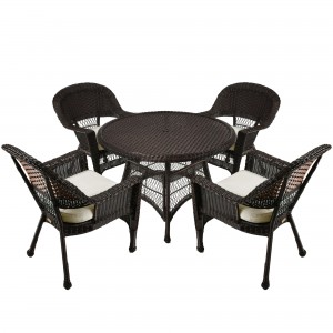 5pc Espresso Wicker Dining Set With Cushions