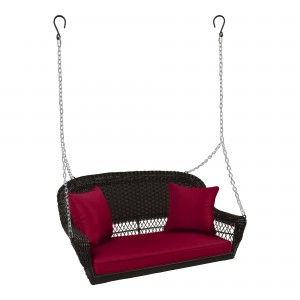 Espresso Resin Wicker Porch Swing with Cushion