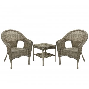 Set of 3 Grey Resin Wicker Clark Single Chair without Cushion and End Table