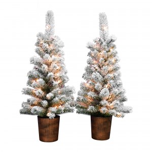 ARAKIEL  S/2-  3.5FT  PRE-LIT FLOCKED POT TREE