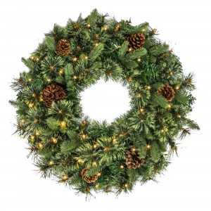 24 inch Christmas Wreath with Pine Needles and Lights