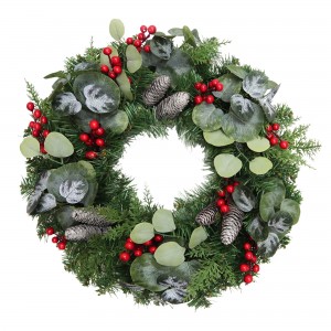 24 inch Eucalytpus Christmas Wreath with Red Berries