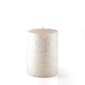 3 x 4 Inch Metallic White Glitter Pillar Candle