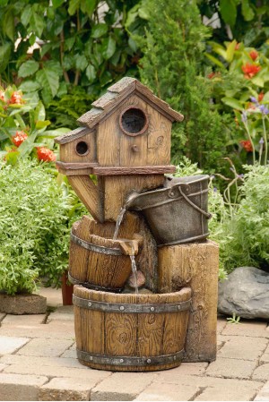 Bird House Outdoor Water Fountain Without Light