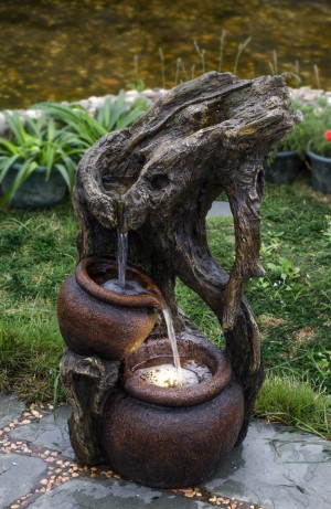 Tree Trunk and Urns Water Fountain with Led Light