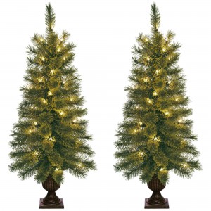 3.5 Feet. Pre-lite Artificial Christmas Tree With Plastic Pot Stand - Set of 2