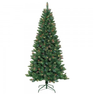 7 Feet. Slim Pre-Lit Artificial Christmas Tree With Metal Stand