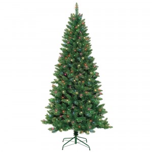 7 Feet. Slim Pre-Lit Artificial Christmas Tree With Metal Stand