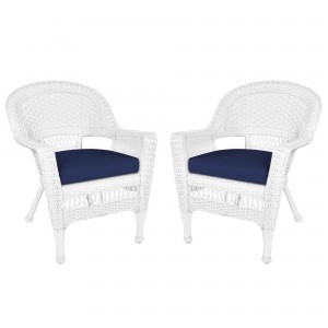 White Wicker Chair With Cushion Set of 2