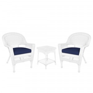White Wicker Chair And End Table Set With Chair Cushion