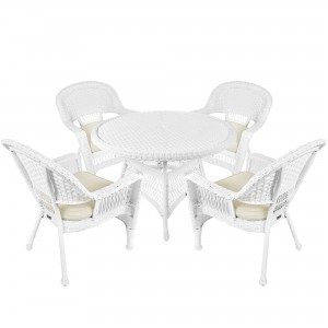 5pc White Wicker Dining Set With Cushions