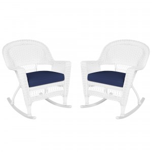 White Rocker Wicker Chair with Cushion-  Set of 2