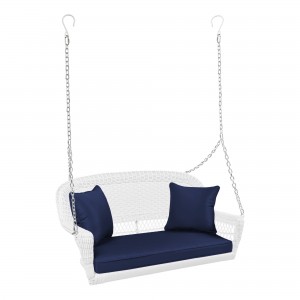 White Resin Wicker Porch Swing with Cushion