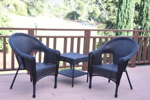 Set of 3 Espresso Resin Wicker Clark Single Chair without Cushion and End Table
