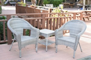 Set of 3 Grey Resin Wicker Clark Single Chair without Cushion and End Table