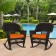 Espresso Rocker Wicker Chair with Orange Cushion -  Set of 2