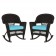 Espresso Rocker Wicker Chair with Sky Blue Cushion -  Set of 2