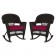 Espresso Rocker Wicker Chair with Red Cushion -  Set of 2