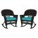 Espresso Rocker Wicker Chair with Turquoise Cushion -  Set of 2