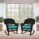 Espresso Rocker Wicker Chair with Turquoise Cushion -  Set of 2