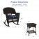 3pc Espresso Rocker Wicker Chair Set With Midnight Blue Cushion