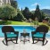 3pc Espresso Rocker Wicker Chair Set With Turquoise Cushion