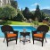 Espresso Wicker Chair And End Table Set With Orange Chair Cushion