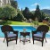 Espresso Wicker Chair And End Table Set With Steel Blue Chair Cushion
