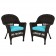 Espresso Wicker Chair With Sky Blue Cushion - Set of 2