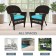 Espresso Wicker Chair With Sky Blue Cushion - Set of 2