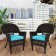 Espresso Wicker Chair With Sky Blue Cushion - Set of 2