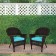 Espresso Wicker Chair With Sky Blue Cushion - Set of 2