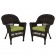 Espresso Wicker Chair With Sage Green Cushion - Set of 2