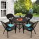 5pc Espresso Wicker Dining Set - Sky Blue Cushions