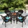 5pc Espresso Wicker Dining Set - Sky Blue Cushions