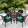 5pc Espresso Wicker Dining Set - Turquoise Cushions