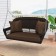 Espresso Resin Wicker Porch Swing with Brown Cushion