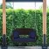 Espresso Resin Wicker Porch Swing with Midnight Blue Cushion