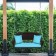 Espresso Resin Wicker Porch Swing with Sky Blue Cushion