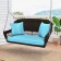 Espresso Resin Wicker Porch Swing with Sky Blue Cushion