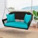Espresso Resin Wicker Porch Swing with Turquoise Cushion