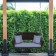 Espresso Resin Wicker Porch Swing with Steel Blue Cushion