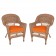 Honey Wicker Chair With Orange Cushion - Set of 2