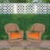 Honey Wicker Chair With Orange Cushion - Set of 2
