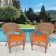 Honey Wicker Chair With Orange Cushion - Set of 2
