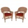Honey Wicker Chair With Brick Red Cushion - Set of 2