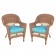 Honey Wicker Chair With Sky Blue Cushion - Set of  2