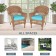 Honey Wicker Chair With Sky Blue Cushion - Set of  2
