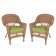 Honey Wicker Chair With Sage Green Cushion - Set of 2